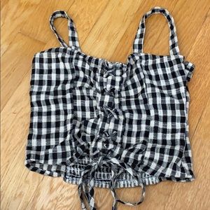 checker board tank top, tie up front, side zipper